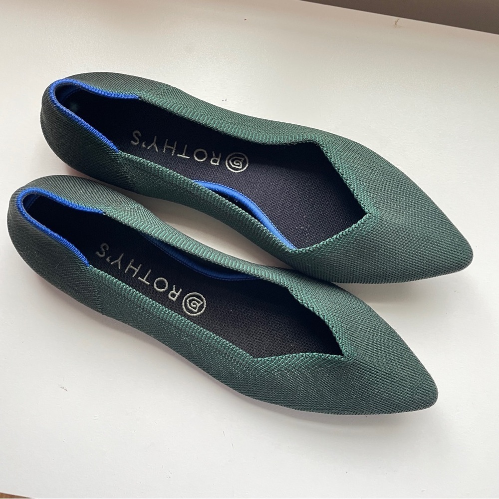 Rothy’s RARE Retired Emerald Green the Point Flats Slip-ons Pointy Toe 11 - Picture 3 of 9